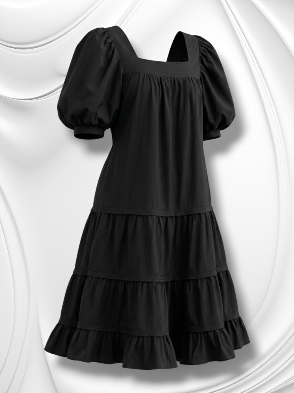 Love the Label Black Tiered Ruffle Puff Sleeve Cotton Maxi Dress M